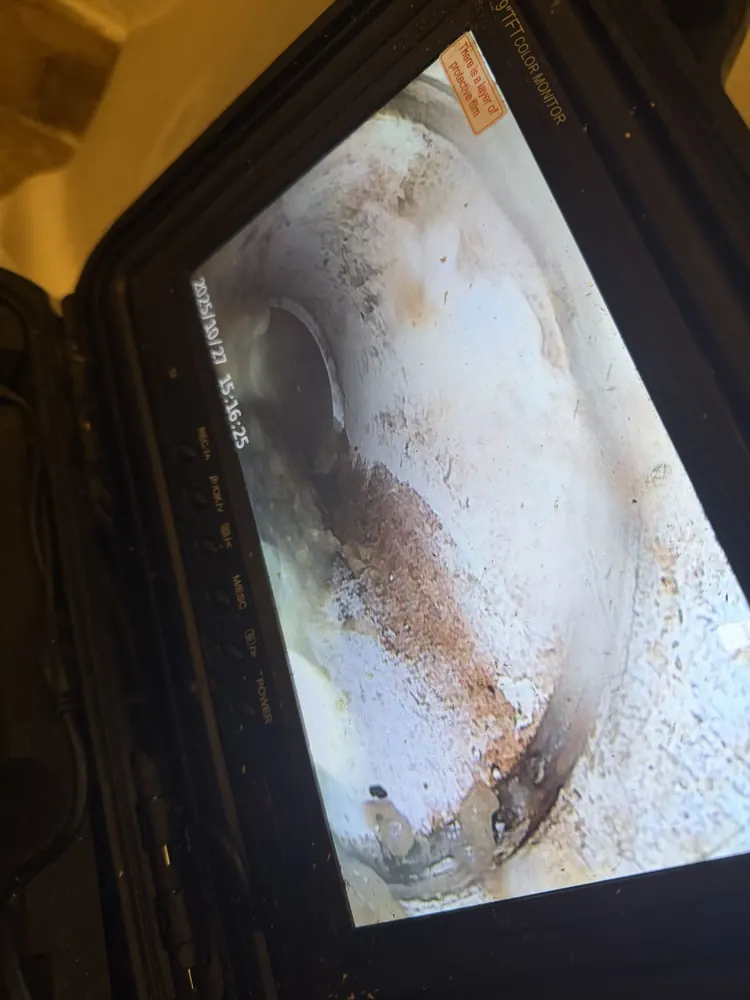 Camera inspection view inside a drain line